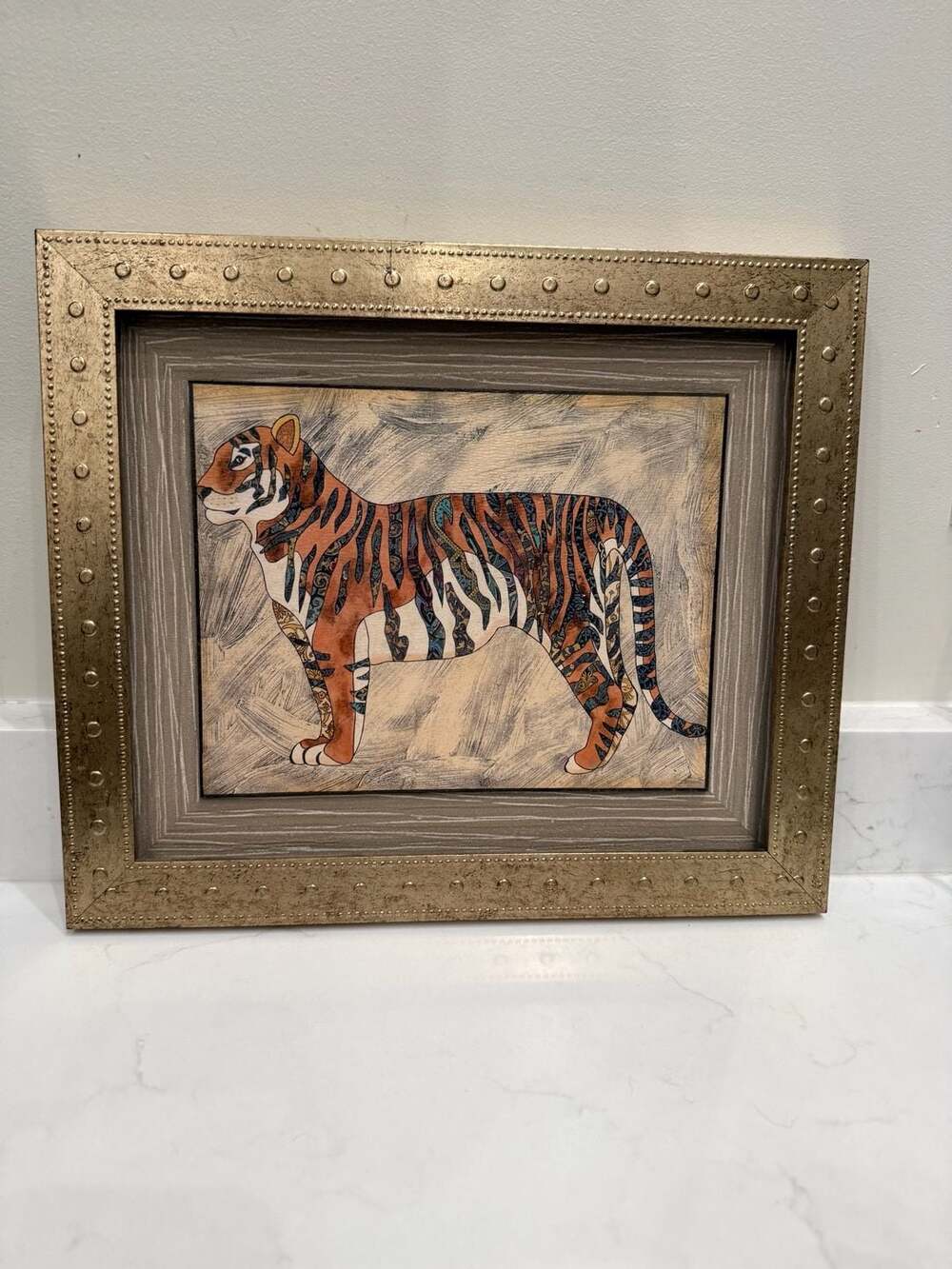 Global Views Framed Batik Pattern Tiger Wall Art